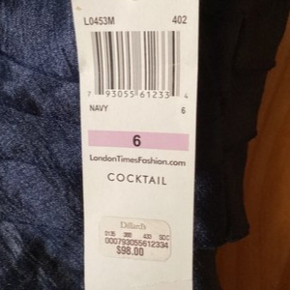 London Times Navy Tiered Ruffle Sheath Sleeveless Cocktail Dress Size 6 NWT - Picture 4 of 5